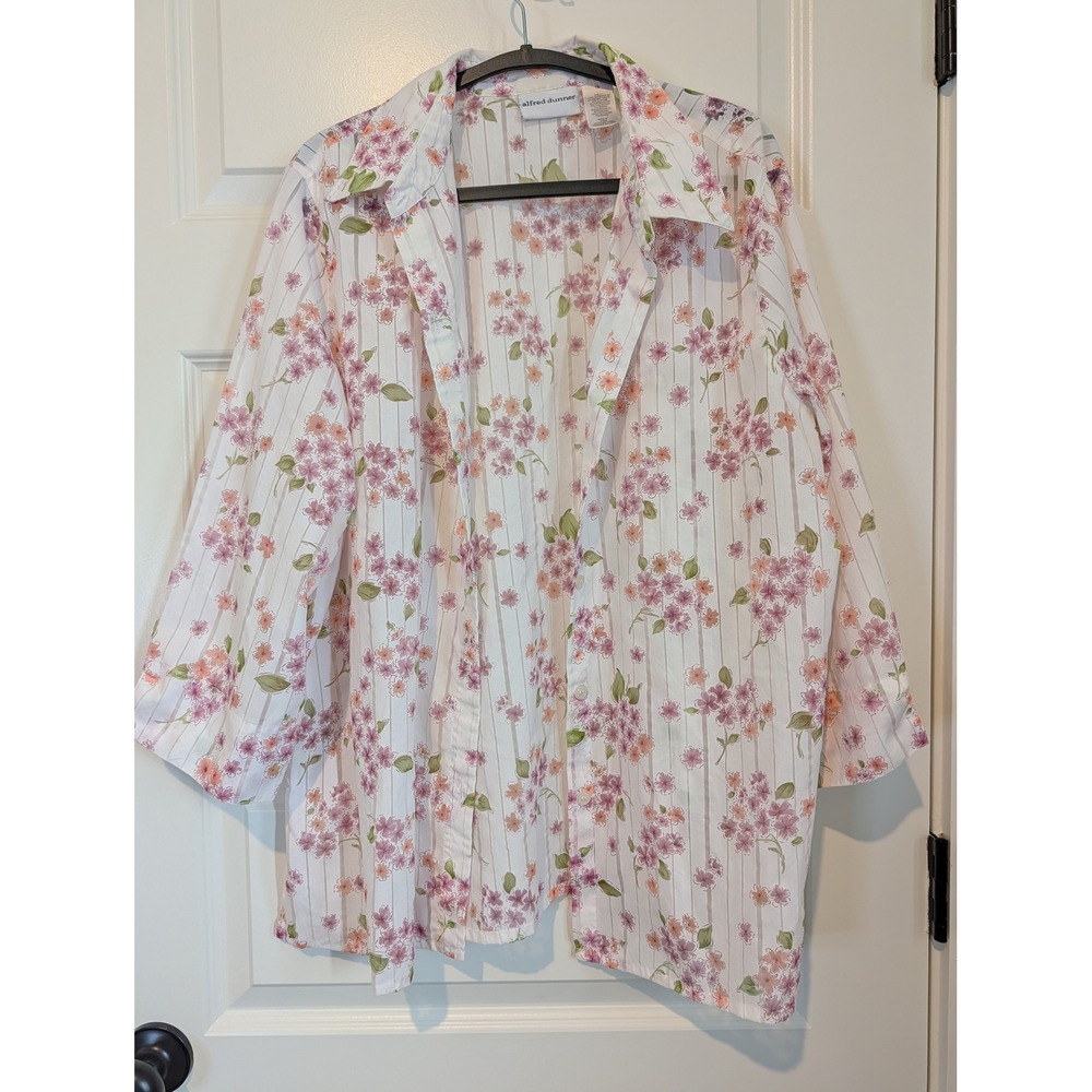 Alfred Dunner Floral Stripe Button-Up Blouse